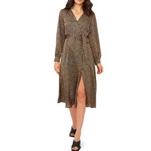 Vince Camuto Wrap Front Cheetah Print Thigh High Slit Midi Dress